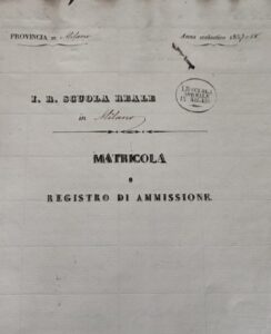 Prima pagina del Registro di Ammissione Anno Scolastico 1857-58

